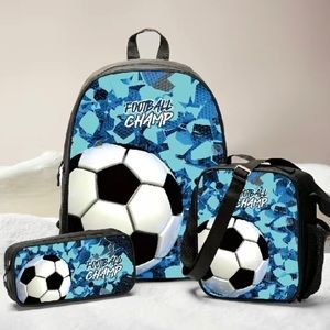 Kids School Backpack Soccer Ball Sports Print Bag Lunchbox Pencil Case NEW